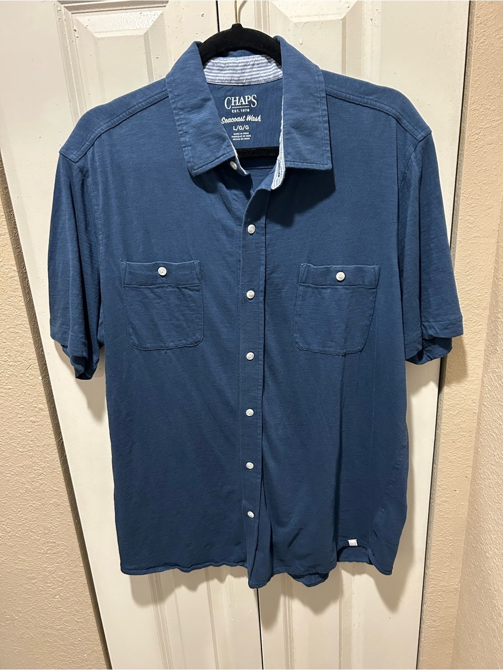 Chaps Seacoast Wash Blue Cotton Polo Shirt , Large